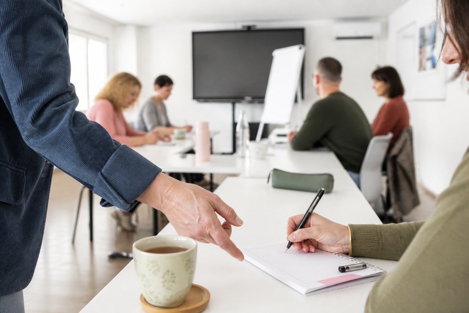 Formation gestion de la procrastination : plan d'action écrit dans un carnet pendant l'atelier